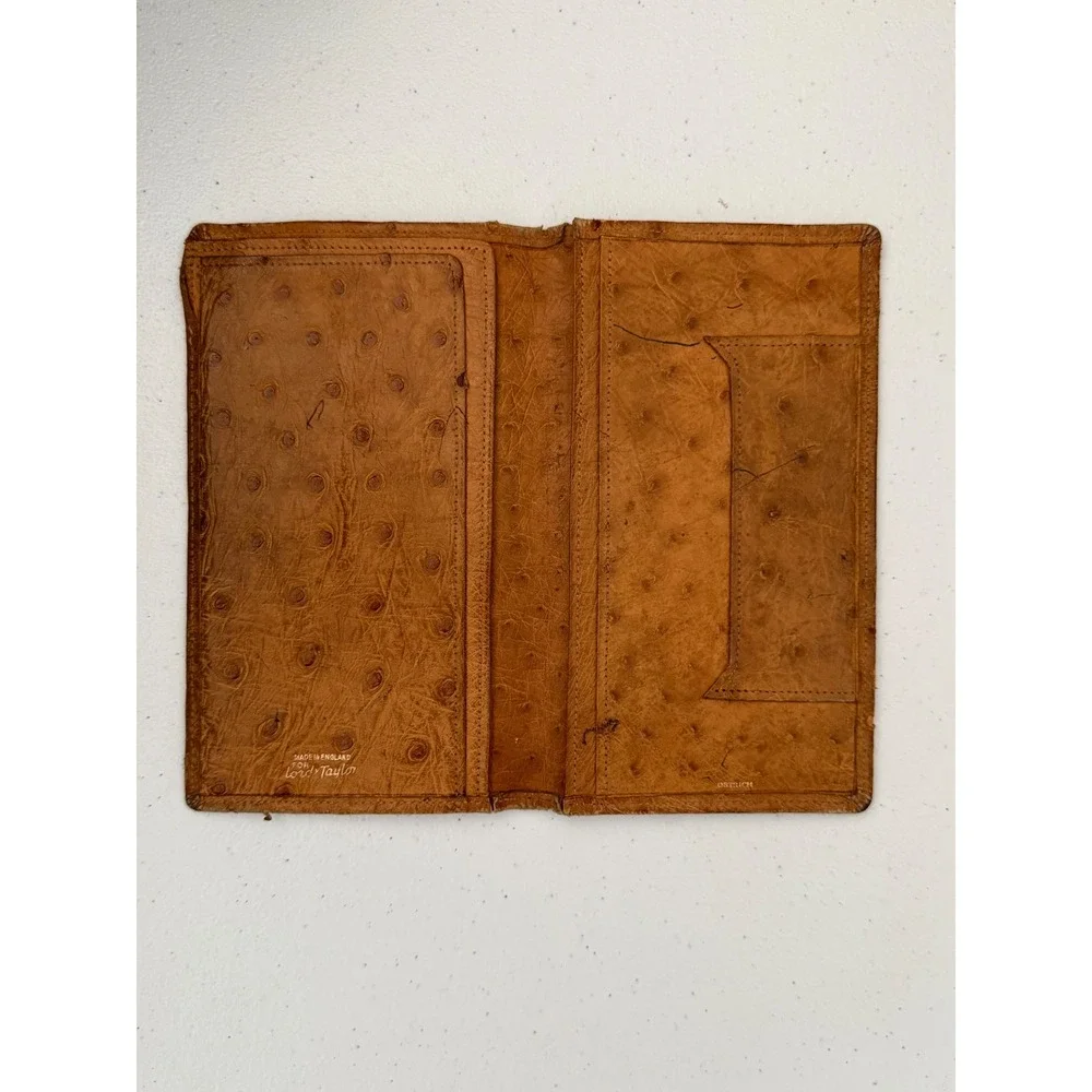 Vintage Lord & Taylor Ostrich Leather Checkbook Cover Wallet Made in England